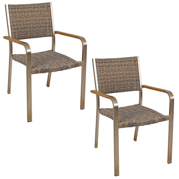 4041908100375 - Harms Stapelstuhl FLORENCE 2er-Set Aluminium champagner Kunststoffgeflecht braun 4041908100375 - Harms Stapelstuhl FLORENCE 2er-Set Aluminium champagner Kunststoffgeflecht braun
