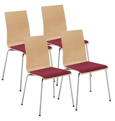 Besucherstuhl Cafe VII, buche/bordeaux / chrom, ohne Armlehnen, 4-Fuß-Gestell Besucherstuhl Cafe VII, buche/bordeaux / chrom, ohne Armlehnen, 4-Fuß-Gestell