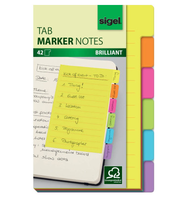 Haftmarker HN205, TABS MARKER NOTES, 98x148mm, gelb/orange/pink/grün/blau/violett
