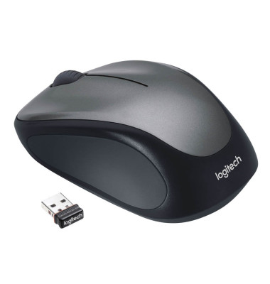 PC-Maus Wireless Mouse M235 910-002201, 3 Tasten, kabellos, USB-Funk, Unifying-Funktion, Laser, grau