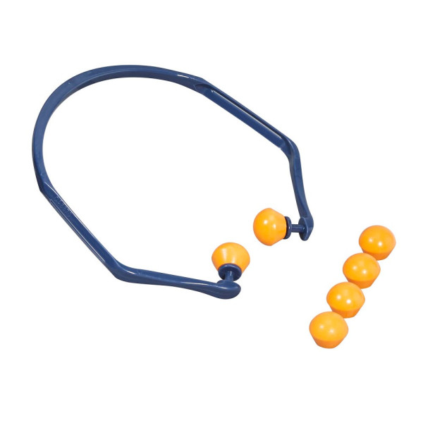 5902658102172 - Bügelgehörschutz 1310 EN 352 22020 Kopfbügel für 2 Trageposition SNR-Wert 24-25 dB wiederverwendbar 1 Bügel und 2 Paar Ohrstöpsel blau-orange