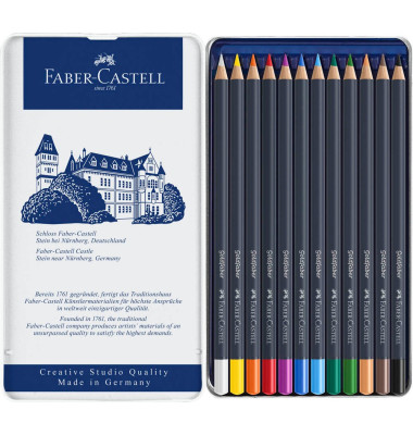 Farbstifte-Set Goldfaber permanent, 114712, farbig sortiert, rund, Etui  Metall