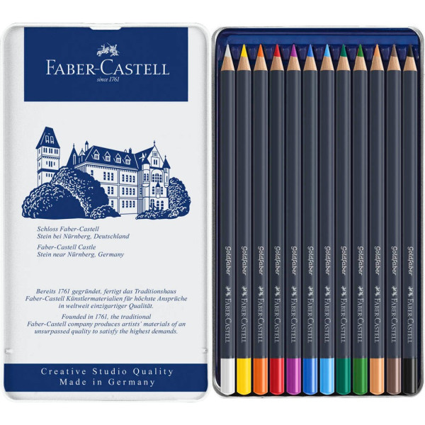 5 Stück Faber-Castell Farbstifte-Set Goldfaber permanent, 114712, farbig sortiert, rund, Etui  Metall 4005401147121 Faber-Castell 12 Stück
