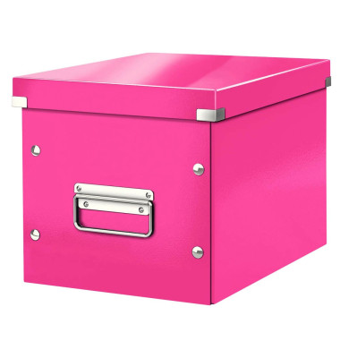 Aufbewahrungsbox Click & Store WOW Cube 61090023, 10 Liter mit Deckel, für A5, außen 260x260x240mm, Karton pink