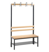 Garderobenbank Basic 8050-110, Holz, 100cm, freistehend, mit Hakenleiste, mit Schuhregal, buche/anthrazit