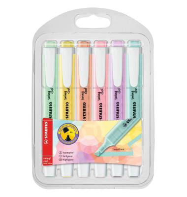 Textmarker-Set swing cool, 275/6-08, Etui, pastell 6-farbig sortiert, 1-4mm Keilspitze