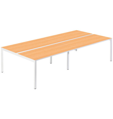 Doppelschreibtisch easyDesk B4P80X160.13.23, 75cm (H), 320x166cm (BxT), rechteckig, buche / weiß