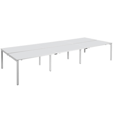 Doppelschreibtisch easyDesk B6P80X120.13.13, 75cm (H), 360x166cm (BxT), rechteckig, weiß / weiß