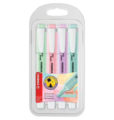 Textmarker swing cool 4er Etui pastell farbig sortiert 1-4mm Keilspitze