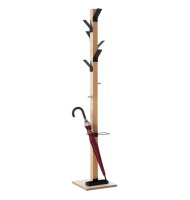 Garderobenständer easyCloth Wood Range PECPP.01, mit 8 Haken, mit Schirmständer, Holz, schwarz
