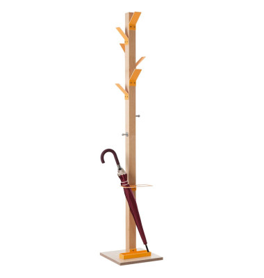 Garderobenständer easyCloth Wood Range PECPP.05, mit 8 Haken, mit Schirmständer, Holz, orange