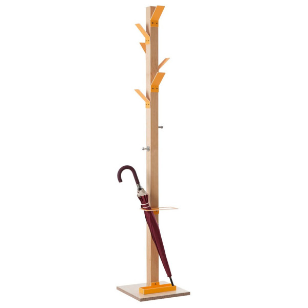 3660141260182 - Garderobenständer easyCloth Wood Range PECPP05 mit 8 Haken mit Schirmständer Holz orange 3660141260182 PAPERFLOW