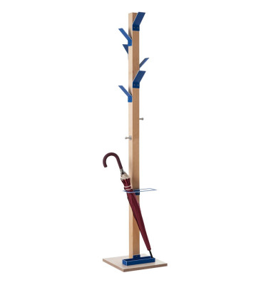 Garderobenständer easyCloth Wood Range PECPP.06, mit 8 Haken, mit Schirmständer, Holz, blau