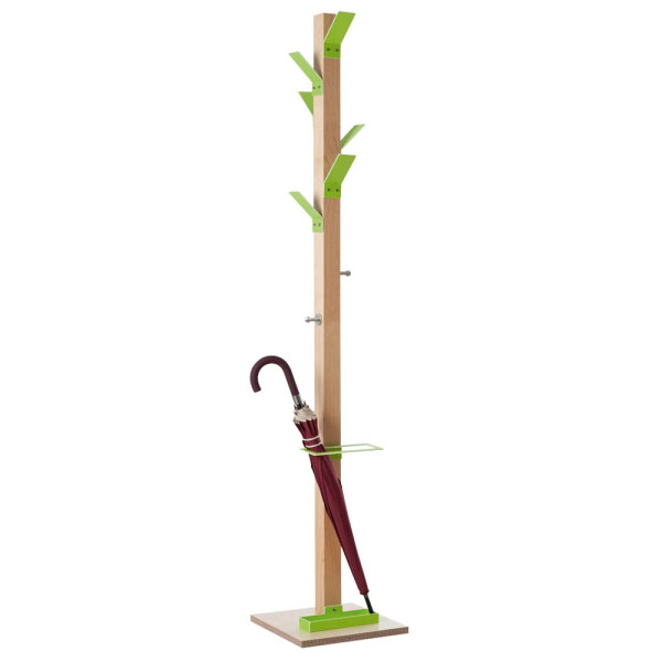 3660141260205 - Garderobenständer easyCloth Wood Range PECPP08 mit 8 Haken mit Schirmständer Holz grün 3660141260205 PAPERFLOW