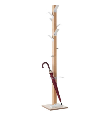 Garderobenständer easyCloth Wood Range PECPP.13, mit 8 Haken, mit Schirmständer, Holz, weiß
