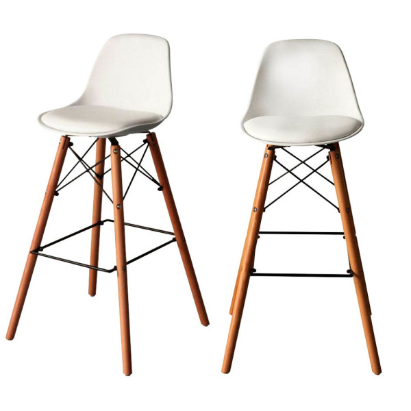 3660141230307 - Barhocker STEELWOOD Kunststoff mit Holzbeinen Sitzkissen Sitzhöhe 740 mm 2 Stk weiß 3660141230307 - Barhocker STEELWOOD Kunststoff mit Holzbeinen Sitzkissen Sitzhöhe 740 mm 2 Stk weiß