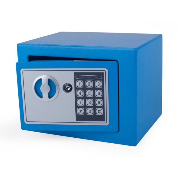 8717448005826 - Tresor Blau 23x17x17cm mit elektronischem Zahlenschloß für Tisch Wandmontage 8717448005826 - Tresor Blau 23x17x17cm mit elektronischem Zahlenschloß für Tisch Wandmontage