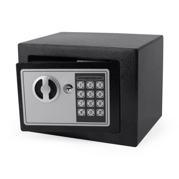 8717448005680 - Tresor Schwarz 23x17x17cm mit elektronischem Zahlenschloß für Tisch Wandmontage 8717448005680 - Tresor Schwarz 23x17x17cm mit elektronischem Zahlenschloß für Tisch Wandmontage