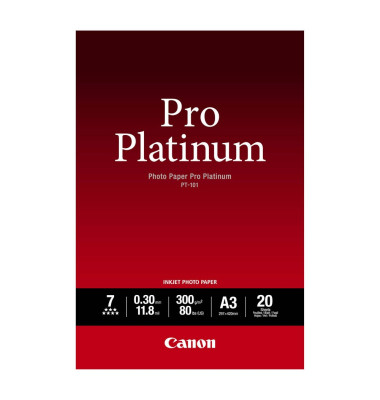 Fotopapier PT-101 Pro Platinum 2768B017, A3, für Inkjet, 300g weiß glänzend einseitig bedruckbar
