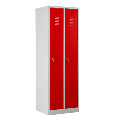 Spind 103490, Metall, 2 Abteile mit 2 Fächern, abschließbar, 60x180cm (BxH), rot