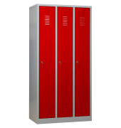 Spind 105298, Metall, 3 Abteile mit 3 Fächern, abschließbar, 90x180cm (BxH), rot