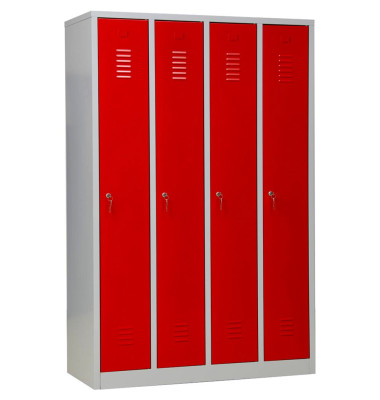 Spind 105034, Metall, 4 Abteile mit 4 Fächern, abschließbar, 117x180cm (BxH), rot