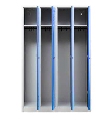 Spind 105036, Metall, 4 Abteile mit 4 Fächern, abschließbar (Schloss separat erhältlich), 117x180cm (BxH), blau