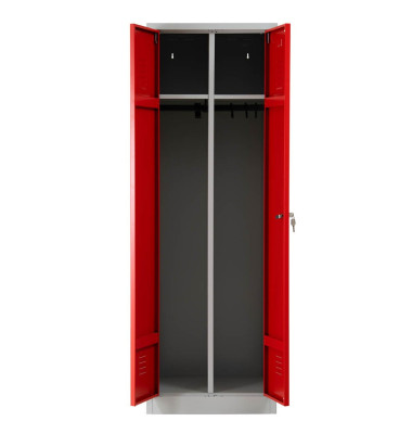 Spind 103450, Metall, 2 Abteile mit 2 Fächern (1 Verschluss je 2 Fächer), abschließbar, 60x180cm (BxH), rot