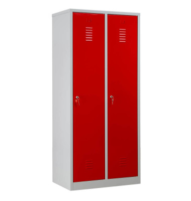 Spind 103970, Metall, 2 Abteile mit 2 Fächern, abschließbar, 80x180cm (BxH), rot
