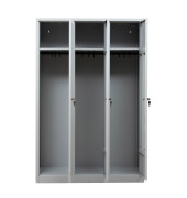 Spind 105415, Metall, 3 Abteile mit 3 Fächern, abschließbar, 118,5x180cm (BxH), lichtgrau