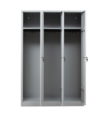 Spind 105415, Metall, 3 Abteile mit 3 Fächern, abschließbar, 118,5x180cm (BxH), lichtgrau