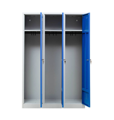 Spind 105416, Metall, 3 Abteile mit 3 Fächern, abschließbar, 118,5x180cm (BxH), blau