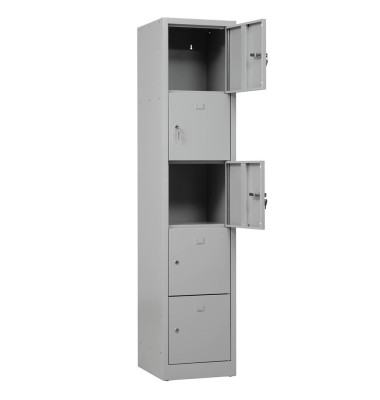 Schließfachschrank 110009, Metall, 1 Abteil mit 5 Fächern, abschließbar, 41x190cm (BxH), lichtgrau