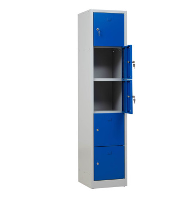 Schließfachschrank 110889, Metall, 1 Abteil mit 5 Fächern, abschließbar, 41x190cm (BxH), blau