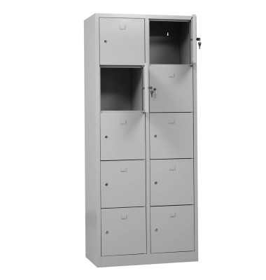 Schließfachschrank 106955, Metall, 2 Abteile mit 10 Fächern, abschließbar, 80x190cm (BxH), lichtgrau