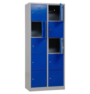 Schließfachschrank 106956, Metall, 2 Abteile mit 10 Fächern, abschließbar, 80x190cm (BxH), blau