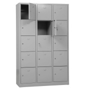 Schließfachschrank 106975, Metall, 3 Abteile mit 15 Fächern, abschließbar, 119x190cm (BxH), lichtgrau