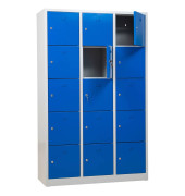 Schließfachschrank 106976, Metall, 3 Abteile mit 15 Fächern, abschließbar, 119x190cm (BxH), blau