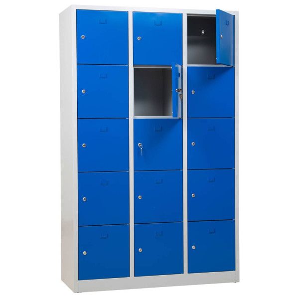 4260090175361 - Schließfachschrank 106976 Metall 3 Abteile mit 15 Fächern abschließbar 119x190cm (BxH) blau 4260090175361 Gürkan 4260090175361 - Schließfachschrank 106976 Metall 3 Abteile mit 15 Fächern abschließbar 119x190cm (BxH) blau 4260090175361 Gürkan