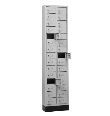 Schließfachschrank 111526, Metall, 2 Abteile mit 20 Fächern, abschließbar, 46x195cm (BxH), lichtgrau