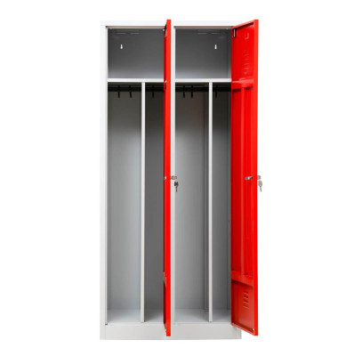 Spind 104050, Metall, 2 Abteile mit 2 Fächern, abschließbar, 80x180cm (BxH), rot