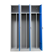 Spind 105456, Metall, 3 Abteile mit 3 Fächern, abschließbar, 118,5x180cm (BxH), blau