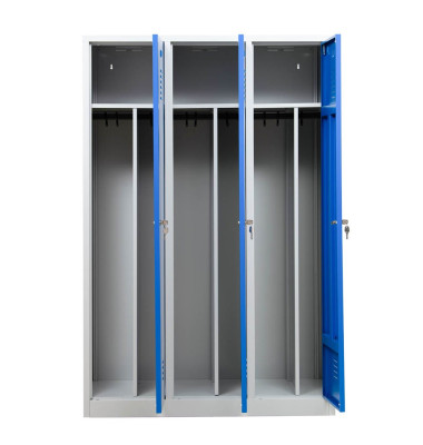 Spind 105456, Metall, 3 Abteile mit 3 Fächern, abschließbar, 118,5x180cm (BxH), blau