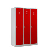 Spind 105458, Metall, 3 Abteile mit 3 Fächern, abschließbar, 118,5x180cm (BxH), rot