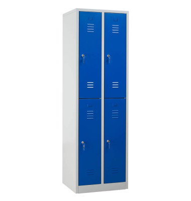 Spind 105928, Metall, 2 Abteile mit 4 Fächern, abschließbar, 60x195cm (BxH), blau