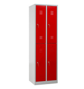 Spind 105930, Metall, 2 Abteile mit 4 Fächern, abschließbar, 60x195cm (BxH), rot