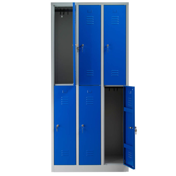 4260090175774 - Spind 106120 Metall 3 Abteile mit 6 Fächern abschließbar 90x195cm (BxH) blau 4260090175774 Gürkan 4260090175774 - Spind 106120 Metall 3 Abteile mit 6 Fächern abschließbar 90x195cm (BxH) blau 4260090175774 Gürkan