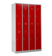 Spind 106314, Metall, 4 Abteile mit 8 Fächern, abschließbar, 117x195cm (BxH), rot