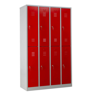 Spind 106314, Metall, 4 Abteile mit 8 Fächern, abschließbar, 117x195cm (BxH), rot