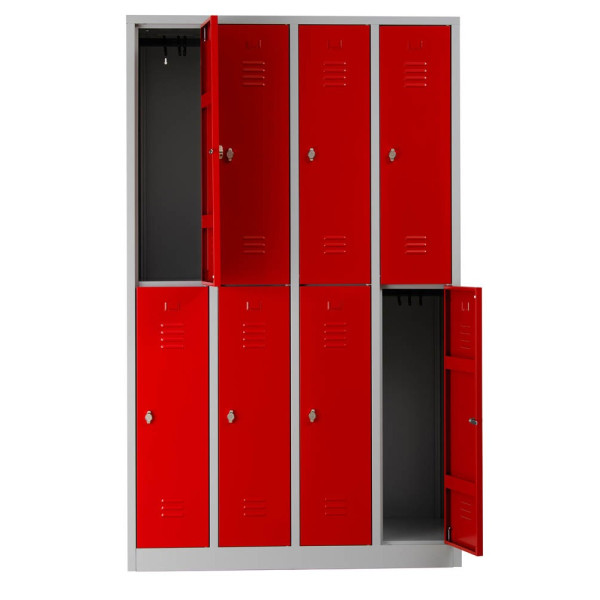 4260090176184 - Spind 106318 Metall 4 Abteile mit 8 Fächern abschließbar (Schloss separat erhältlich) 117x195cm (BxH) rot 4260090176184 Gür 4260090176184 - Spind 106318 Metall 4 Abteile mit 8 Fächern abschließbar (Schloss separat erhältlich) 117x195cm (BxH) rot 4260090176184 Gür